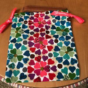Brighton Multi-Color Heart Flowers Jewelry Pouch w/Pink Logo Ribbon Drawstring